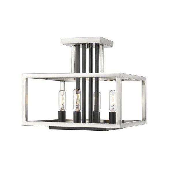 Z-Lite Quadra 4 Light Semi Flush Mount, Brushed Nickel + Black 456SF-BN-BK